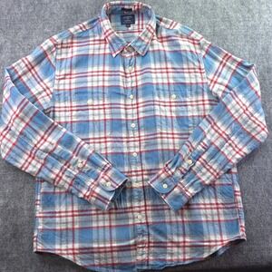 J Crew Flannel Shirt XL Slim Fit Red Blue Plaid Long Sleeve Pockets Button Up